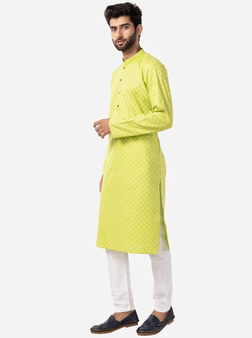 Ethnic green & Cream Printed Kurta For Men