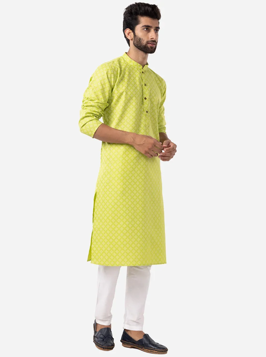 Ethnic green & Cream Printed Kurta For Men