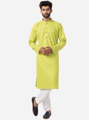Ethnic green & Cream Printed Kurta For Men