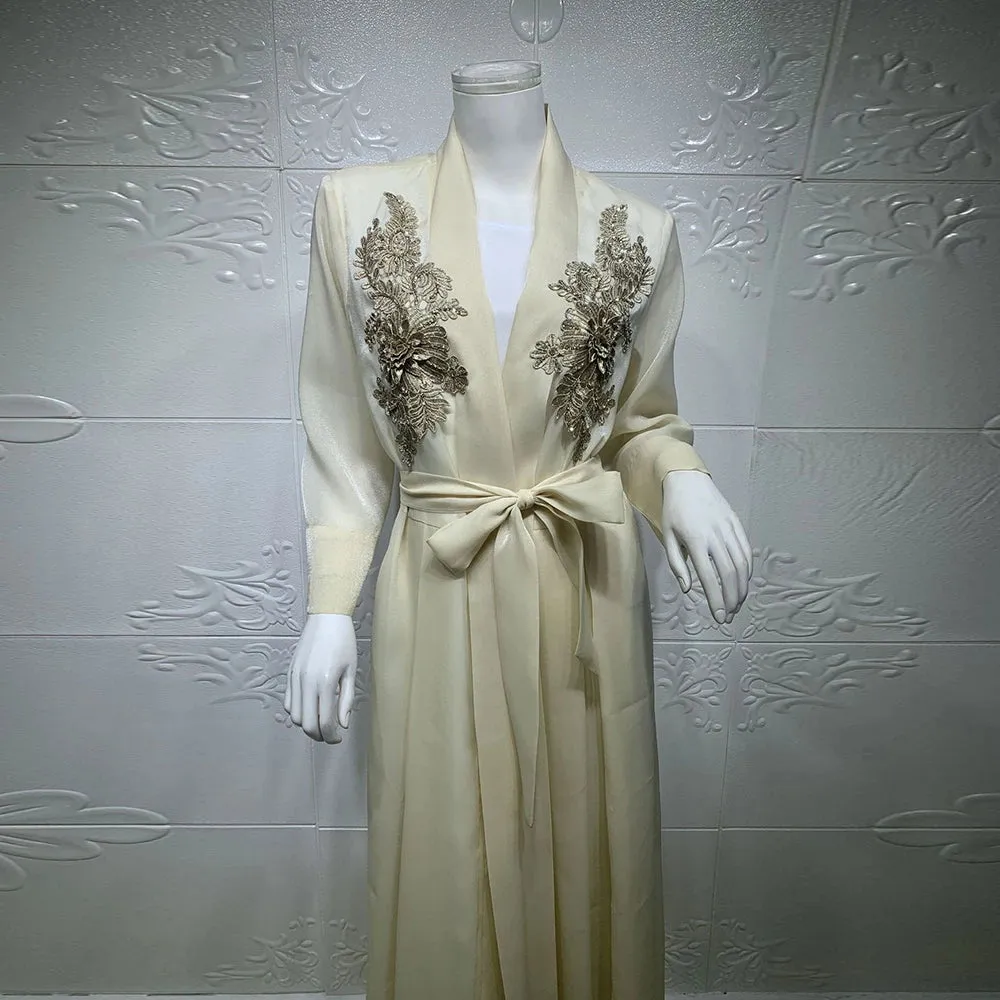 Fashion 3D appliques Abaya Dubai Arabic Muslim Fashion two pieces Suits Hijab Islam Clothing Dress Women's Vestidos Robe S3009821
