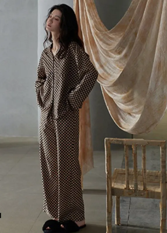Fitted Plaid Peter Pan Collar Button Cotton Couple Pajamas Two Pieces Set Spring LY2843