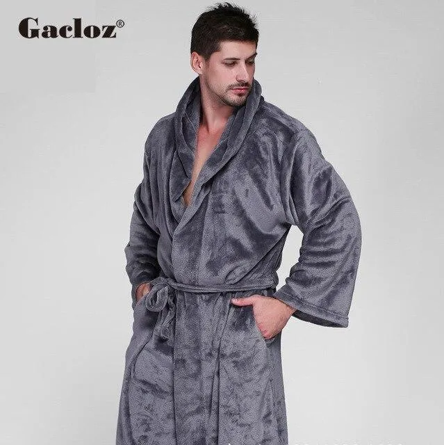 Gacloz Men Luxury Bathrobe Long Kimono Bath Robe Plus Size Lounge Sleepwear Flannel Men and Women Couple Nightgown