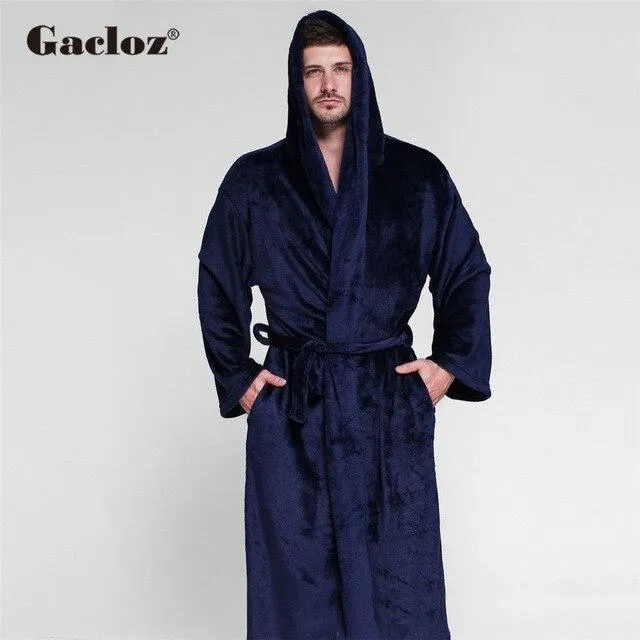 Gacloz Men Luxury Bathrobe Long Kimono Bath Robe Plus Size Lounge Sleepwear Flannel Men and Women Couple Nightgown
