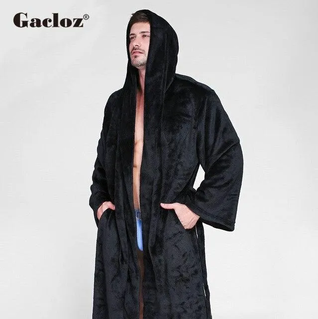 Gacloz Men Luxury Bathrobe Long Kimono Bath Robe Plus Size Lounge Sleepwear Flannel Men and Women Couple Nightgown