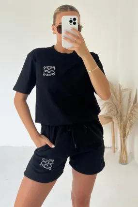 GG black small embroidered premium short t-shirt coord