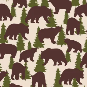 Great Outdoors Flannel - Wild Bears, Cream - by the 1/2 metre