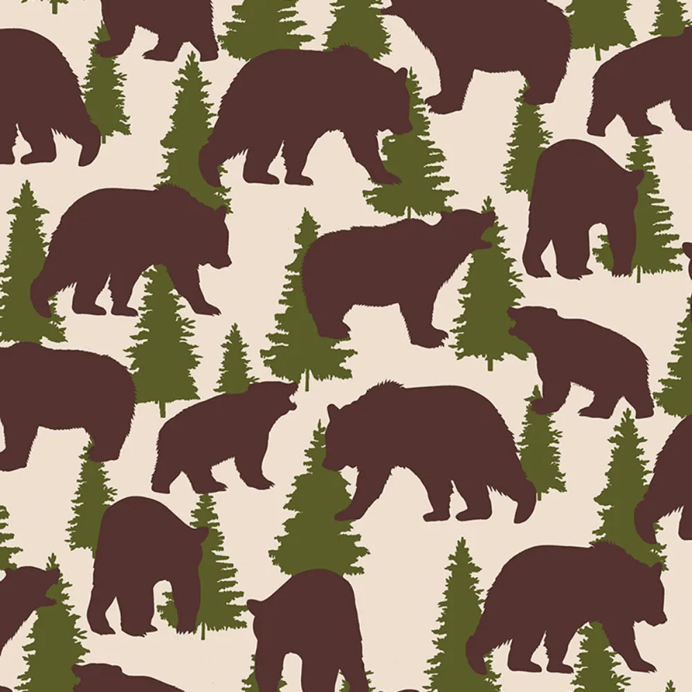 Great Outdoors Flannel - Wild Bears, Cream - by the 1/2 metre