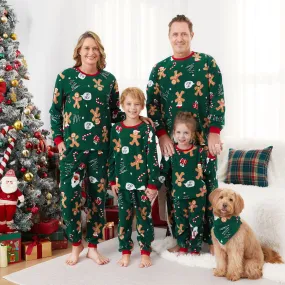 Green Christmas Pajama Allover Gingerbread Santa Tree Gifts Print Sleepwear
