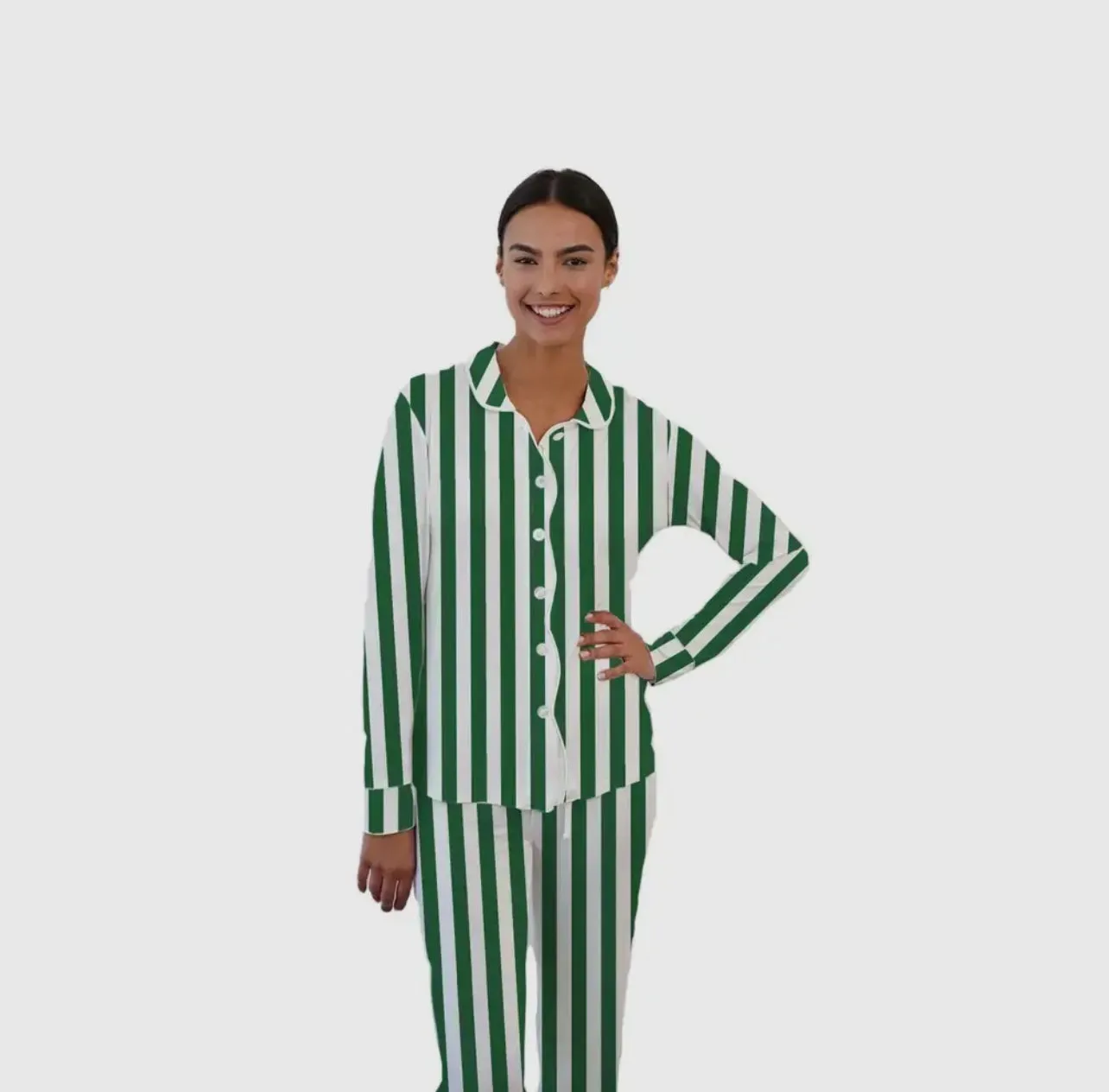 Green Stripe Pajama Pant Set