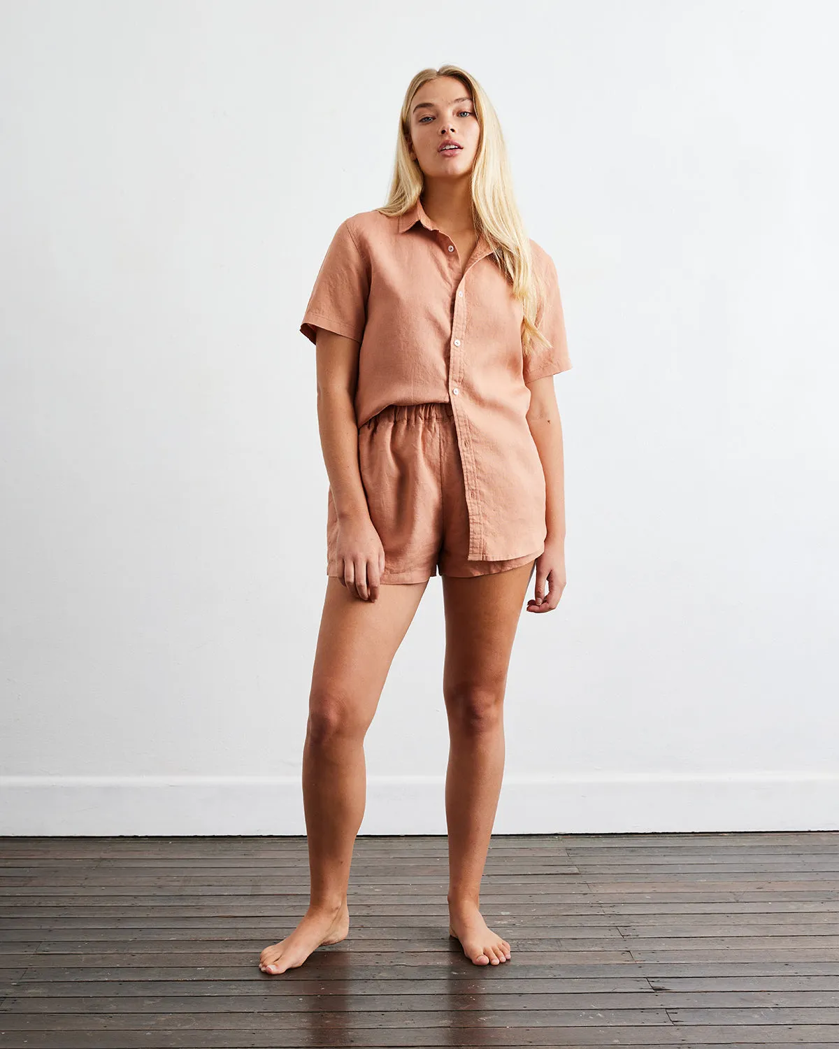 Hazelnut 100% French Flax Linen Short Sleeve Shirt