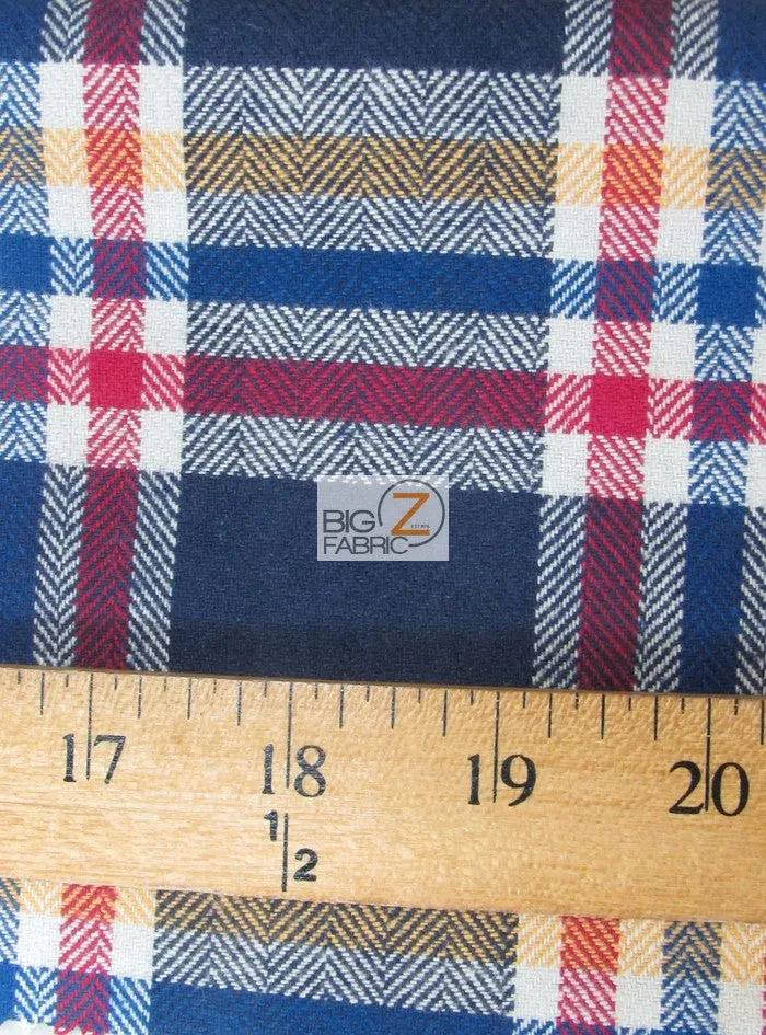 Heavy Tartan Plaid Uniform Apparel Flannel Fabric / Yellow/Navy/White / Sold By The Yard