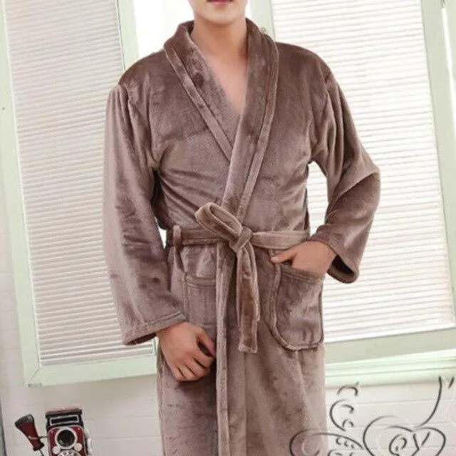High Quality 6 Colors Winter Autumn Flannel Men Bath Robes with Belt Gentlemen Homewear Long Nightgown Sleepwear Lounges Pajamas