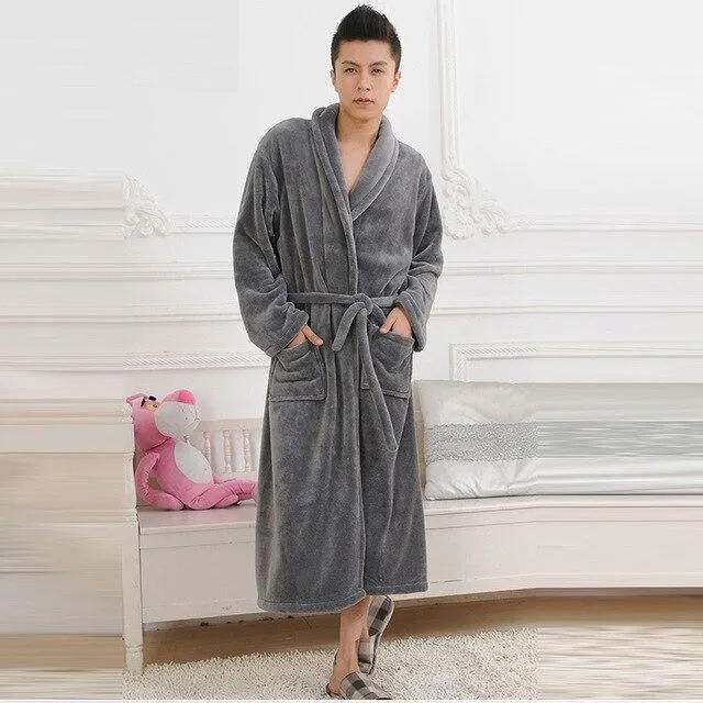 High Quality 6 Colors Winter Autumn Flannel Men Bath Robes with Belt Gentlemen Homewear Long Nightgown Sleepwear Lounges Pajamas