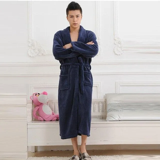 High Quality 6 Colors Winter Autumn Flannel Men Bath Robes with Belt Gentlemen Homewear Long Nightgown Sleepwear Lounges Pajamas