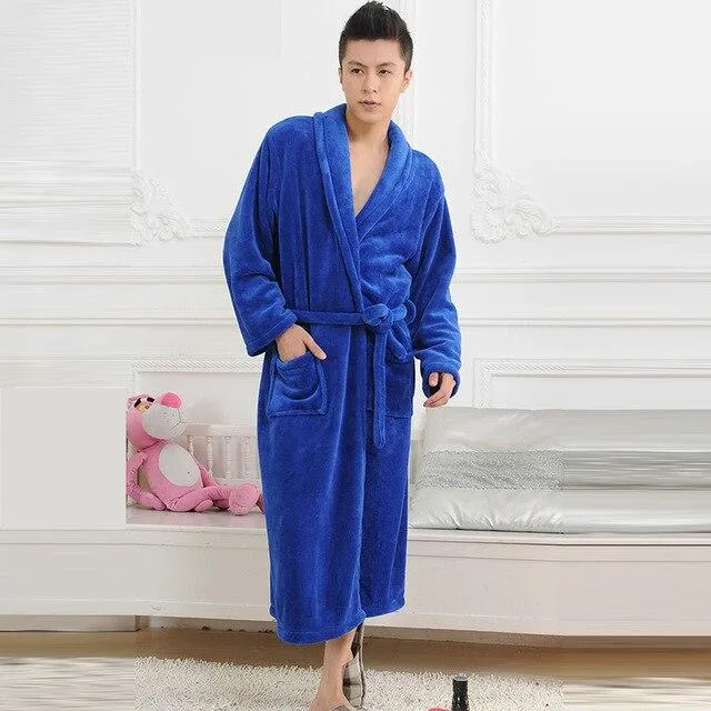 High Quality 6 Colors Winter Autumn Flannel Men Bath Robes with Belt Gentlemen Homewear Long Nightgown Sleepwear Lounges Pajamas