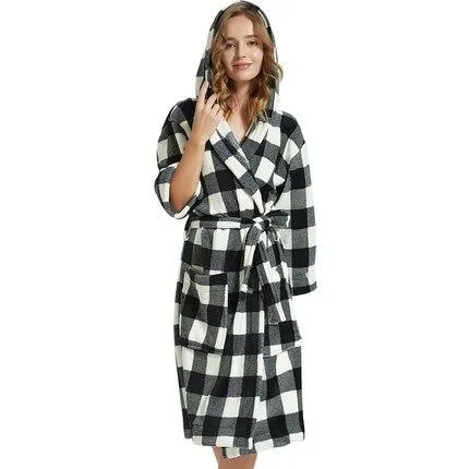Hooded robe flannel lovers nightgown men women bathrobes coral fleece thick long-sleeved pajamas home service bathrobe