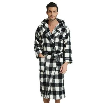 Hooded robe flannel lovers nightgown men women bathrobes coral fleece thick long-sleeved pajamas home service bathrobe