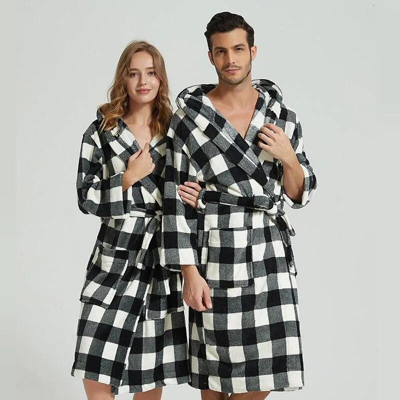 Hooded robe flannel lovers nightgown men women bathrobes coral fleece thick long-sleeved pajamas home service bathrobe