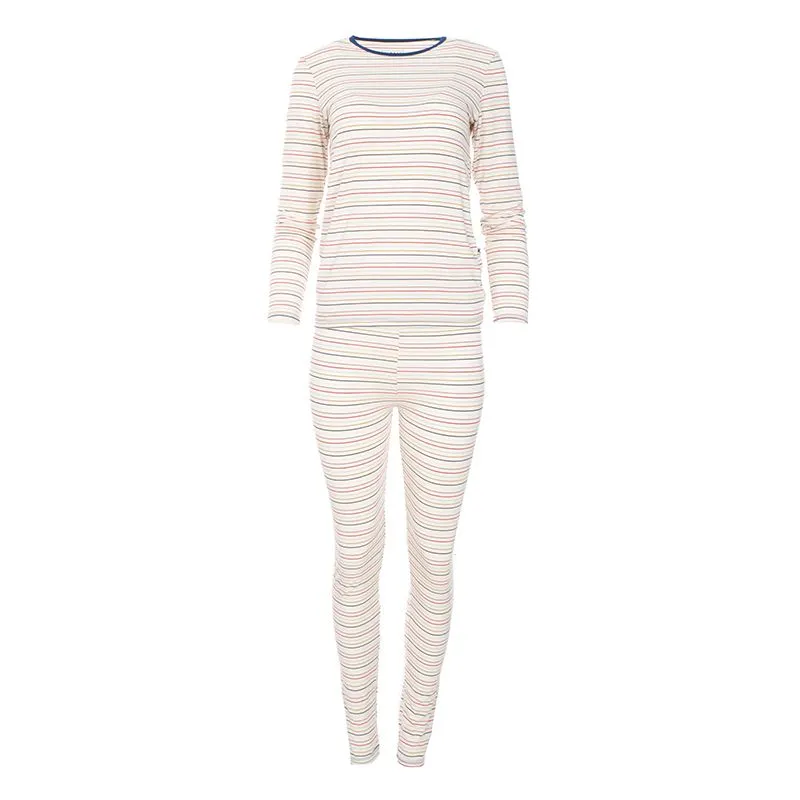 Kickee Pants Women's Print Long Sleeve Fitted Pajama Set - Everyday Heroes Multi Stripe Everyday Heroes