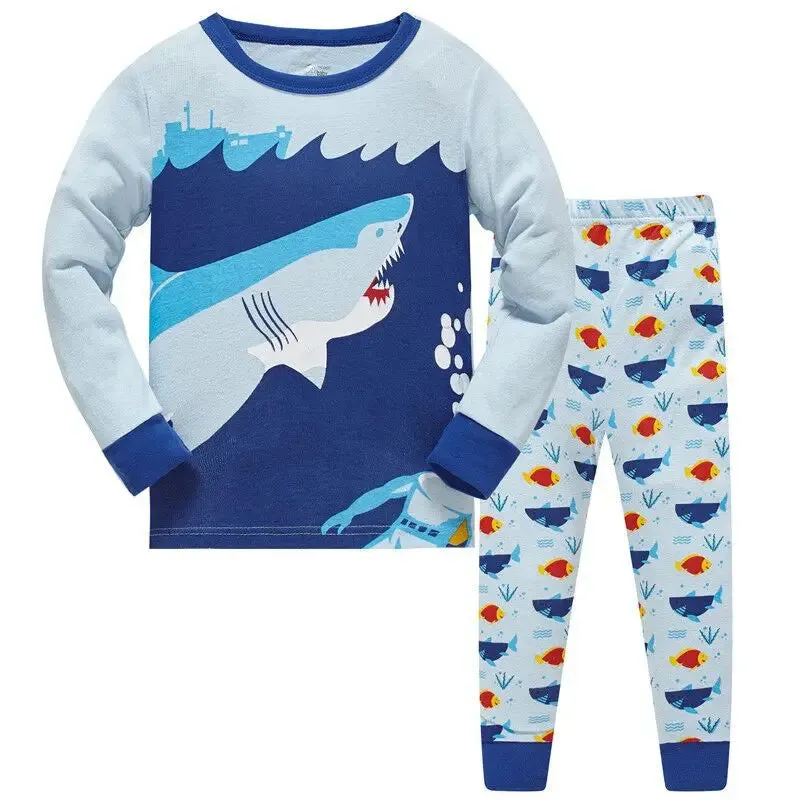 Kids Boys Cartoon Print Long Sleeve Cotton Sleepwear