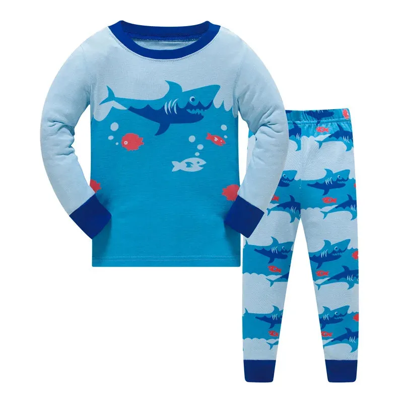 Kids Boys Cartoon Print Long Sleeve Cotton Sleepwear