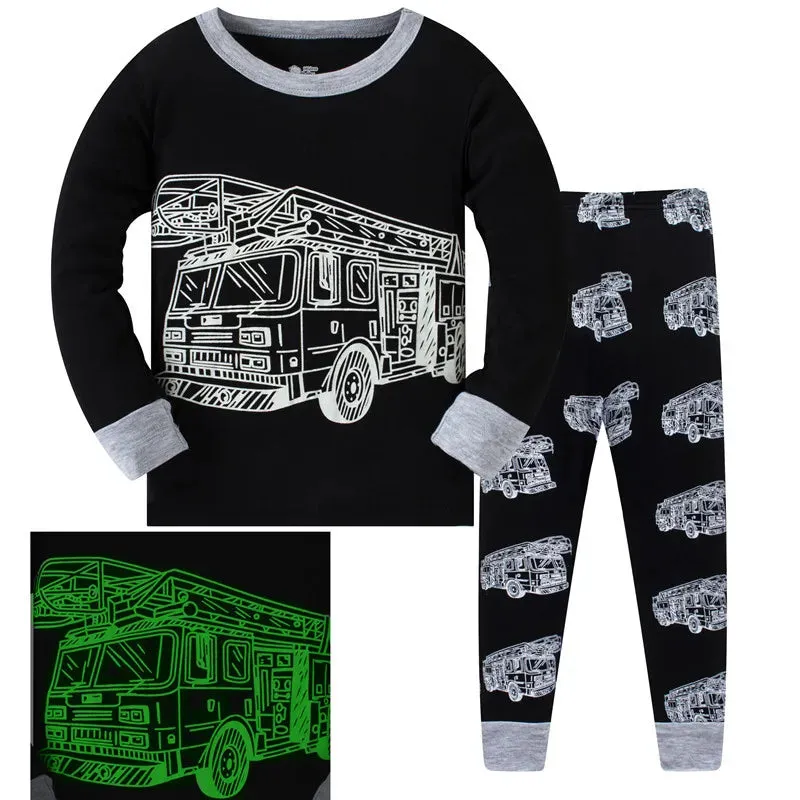 Kids Boys Cartoon Print Long Sleeve Cotton Sleepwear