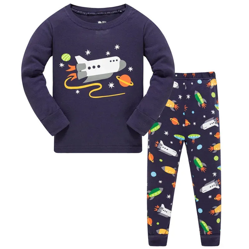 Kids Boys Cartoon Print Long Sleeve Cotton Sleepwear