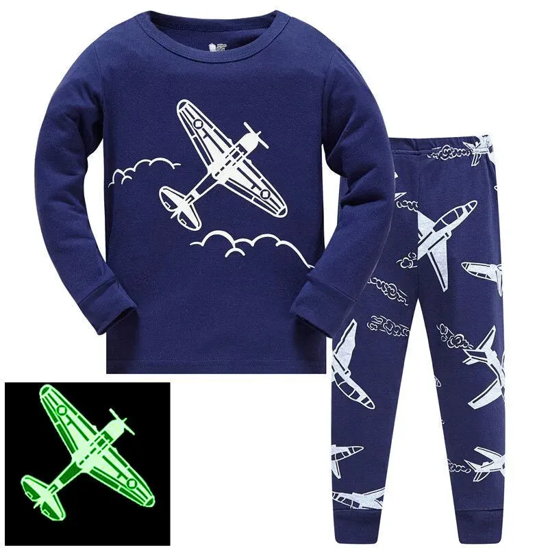 Kids Boys Cartoon Print Long Sleeve Cotton Sleepwear