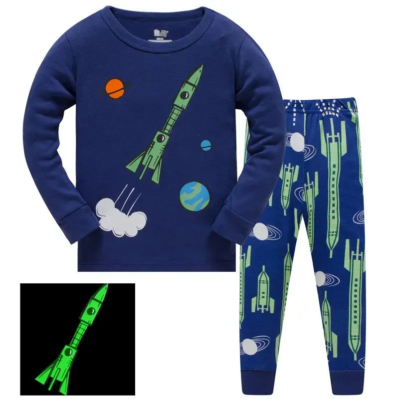 Kids Boys Cartoon Print Long Sleeve Cotton Sleepwear