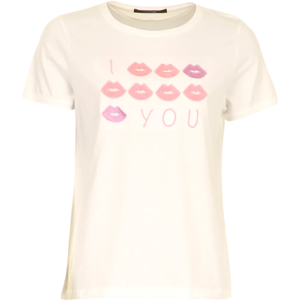 Kiss t-shirt - Ivory w rose