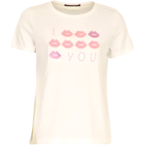 Kiss t-shirt - Ivory w rose