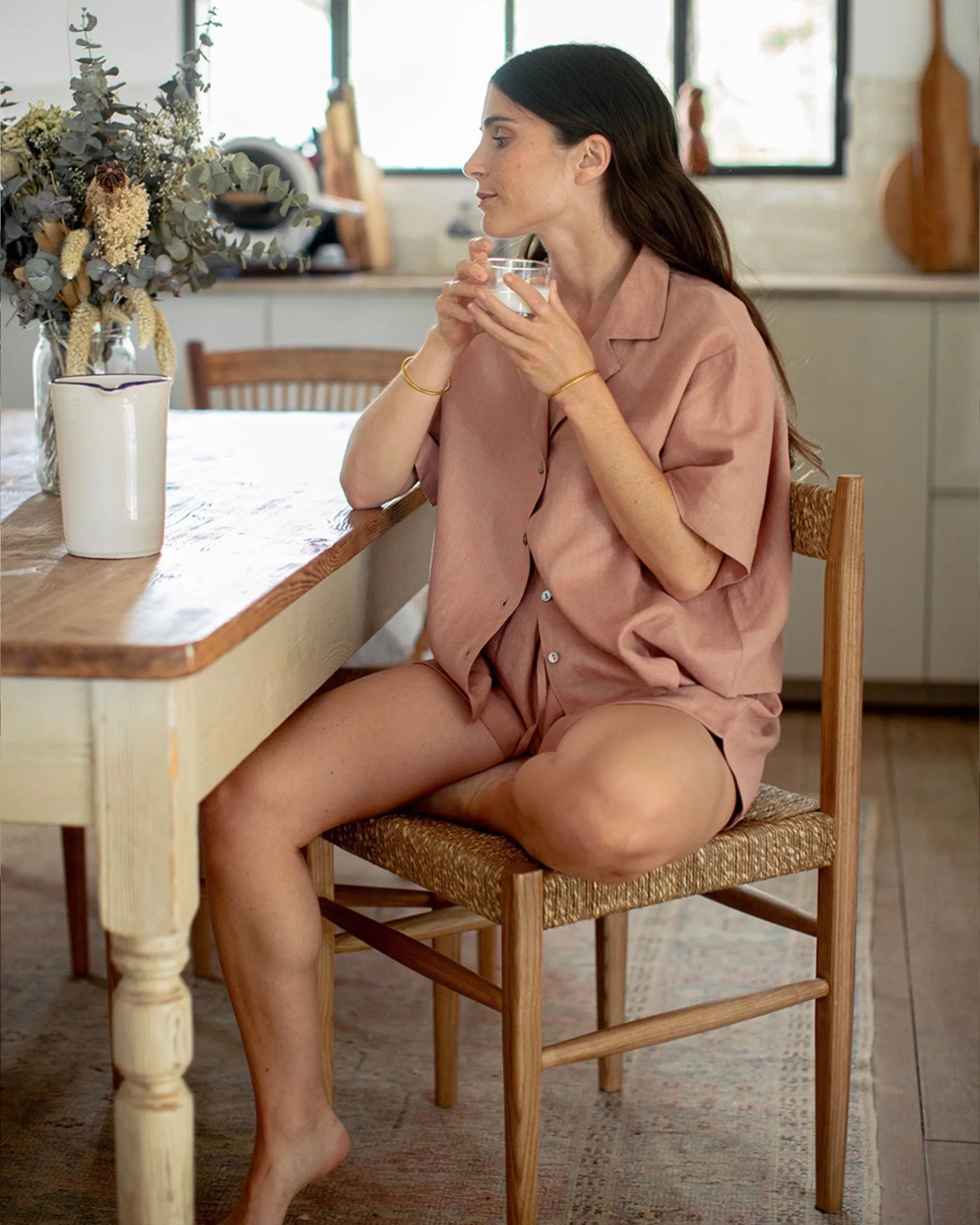 Linen lounge set PARGA in Ash rose