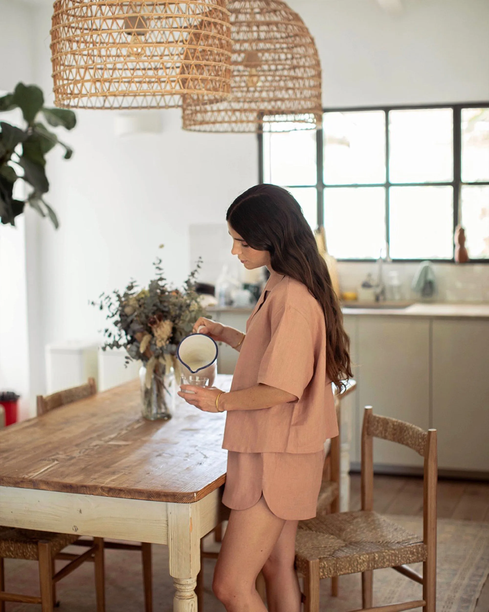 Linen lounge set PARGA in Ash rose