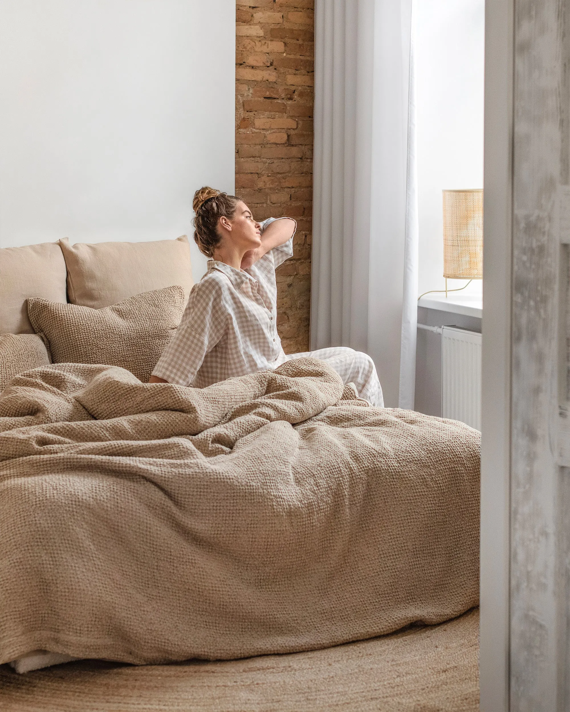 Linen pajama set COMPORTA in Natural gingham