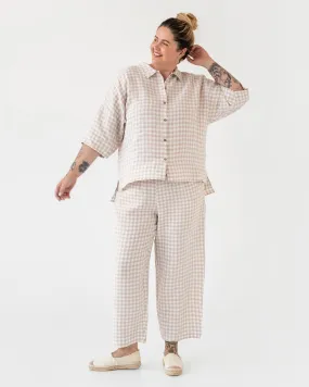 Linen pajama set COMPORTA in Natural gingham