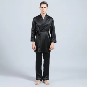 Long Men Silk Pajamas Set with Robe luxury Silk sleepwear