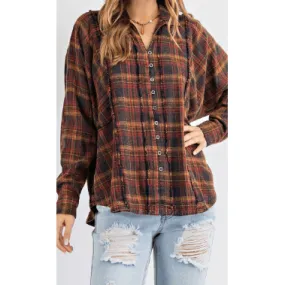Long Sleeve Plaid Button Down Flannel Collared Shirt