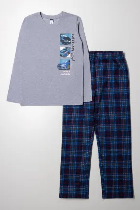 Long Sleeve Pyjamas Grey And Blue