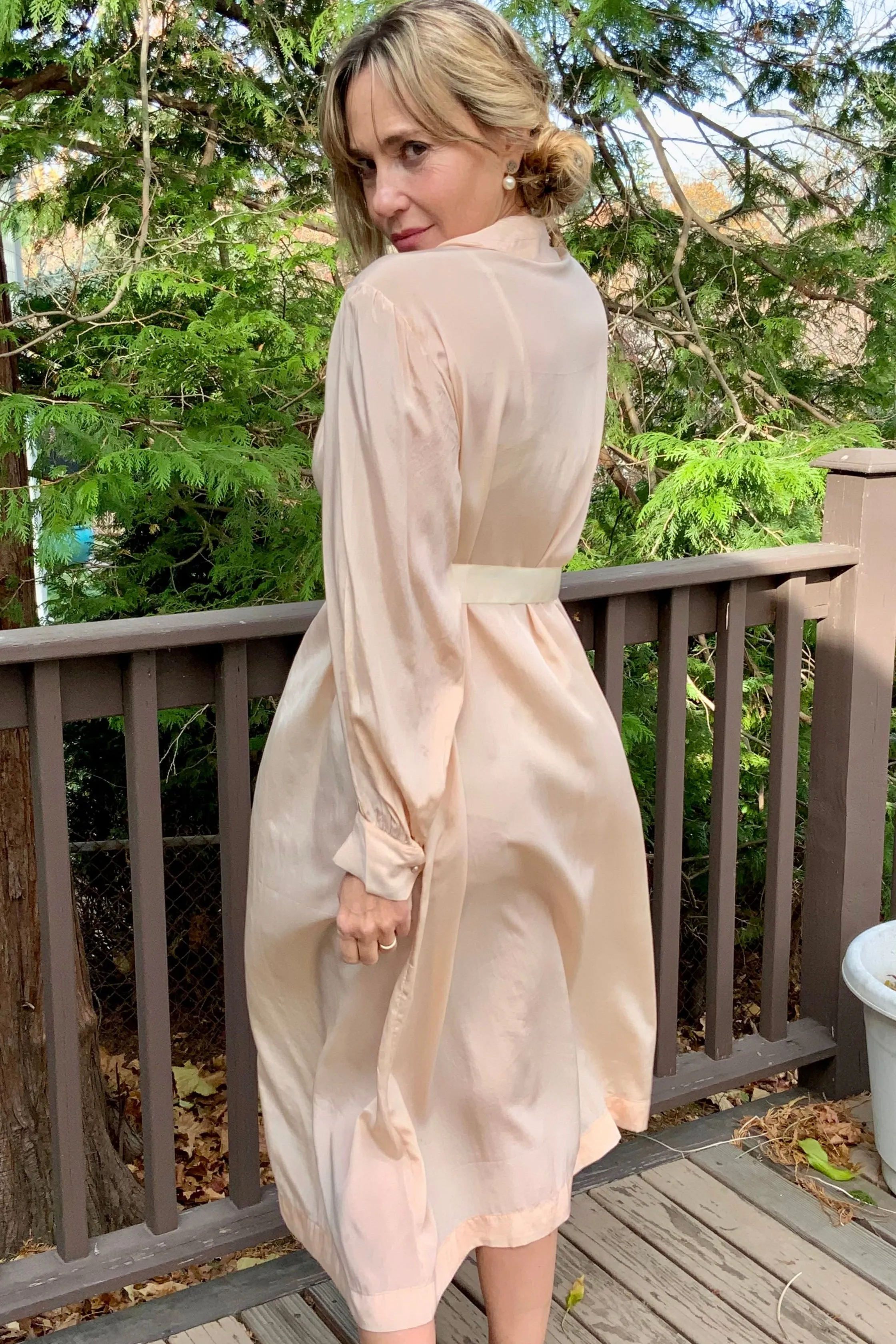 Long Sleeve Silk Nightgown Embroidered - 20s