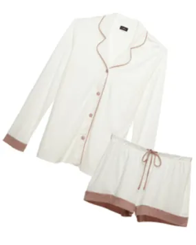 Long-Sleeve Top and Shorts Sleep Set | Moon Ivory / Mandorla