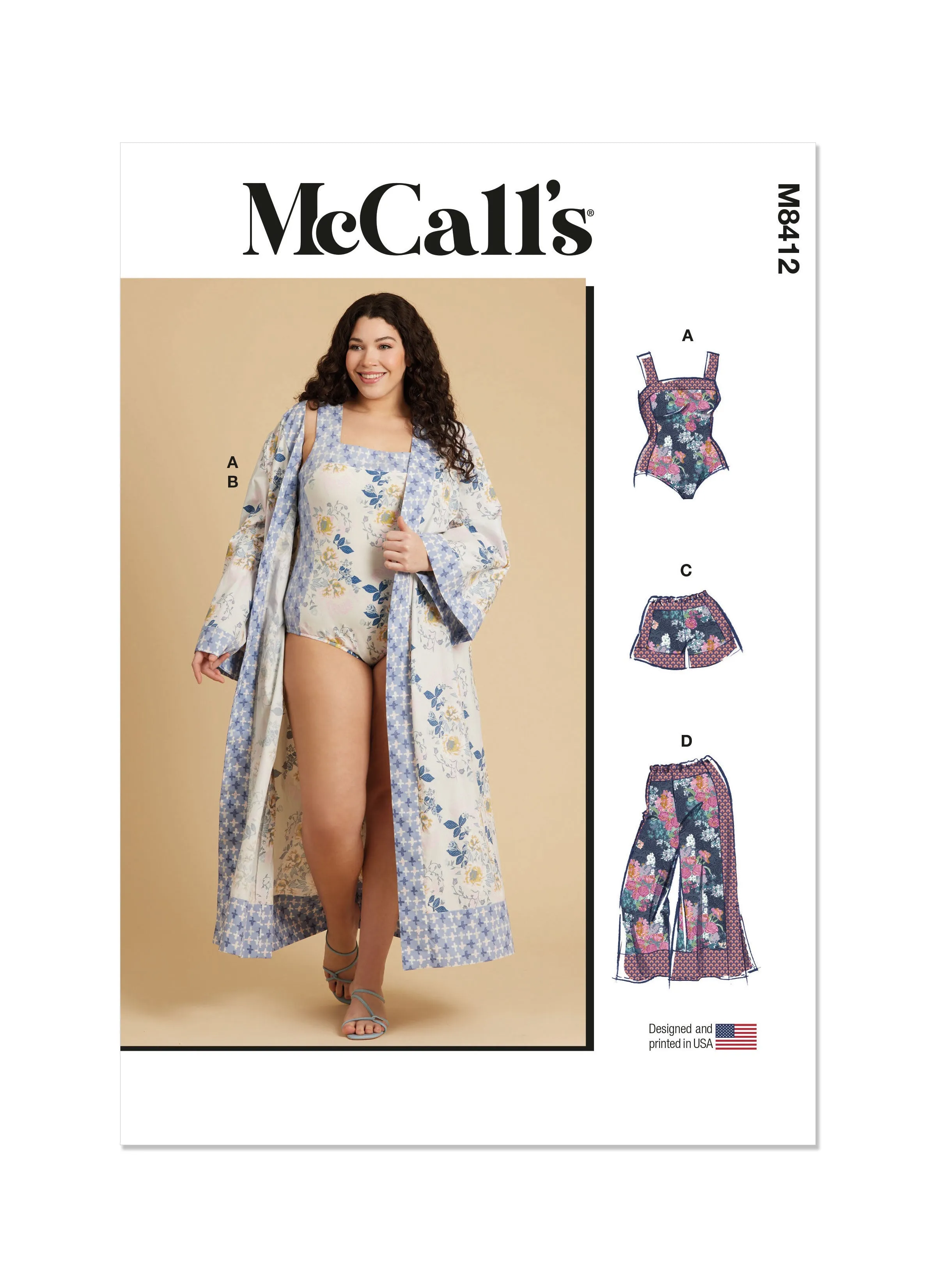McCall's sewing pattern 8412 Women's Bodysuit, Robe, Shorts and Pants