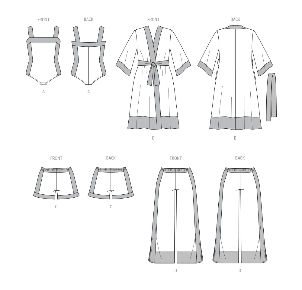 McCall's sewing pattern 8412 Women's Bodysuit, Robe, Shorts and Pants
