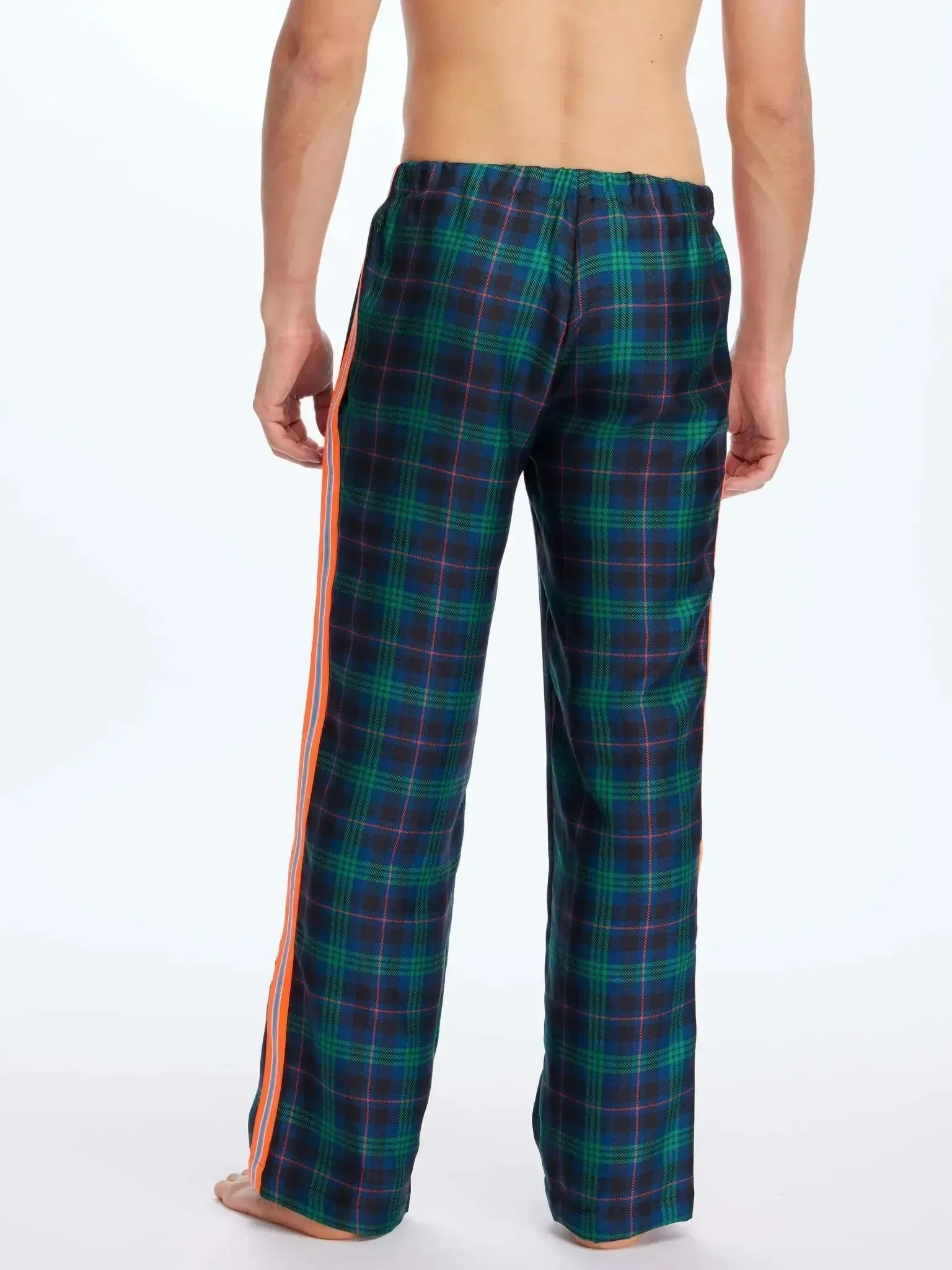Men's Blackwatch Tartan Silk Pajama Pants With Stripe