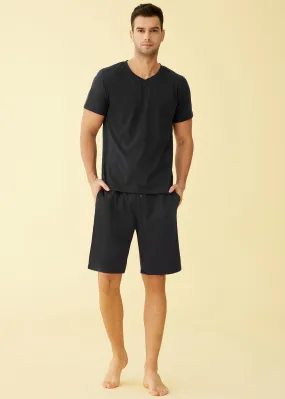 Men's Cotton Shirt with Shorts Pajama Set Knit Lounge Set