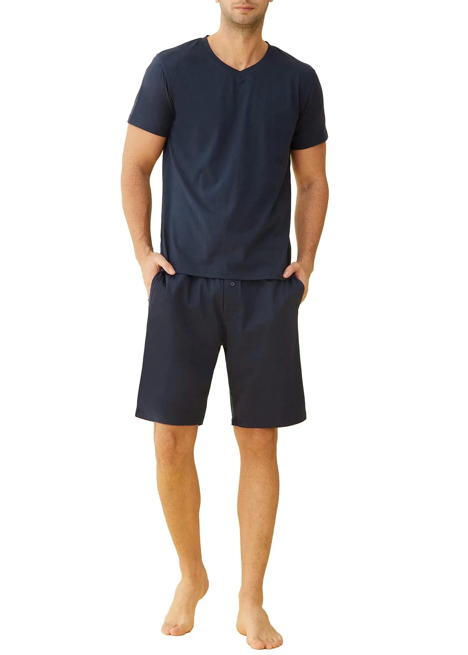 Men's Cotton Shirt with Shorts Pajama Set Knit Lounge Set