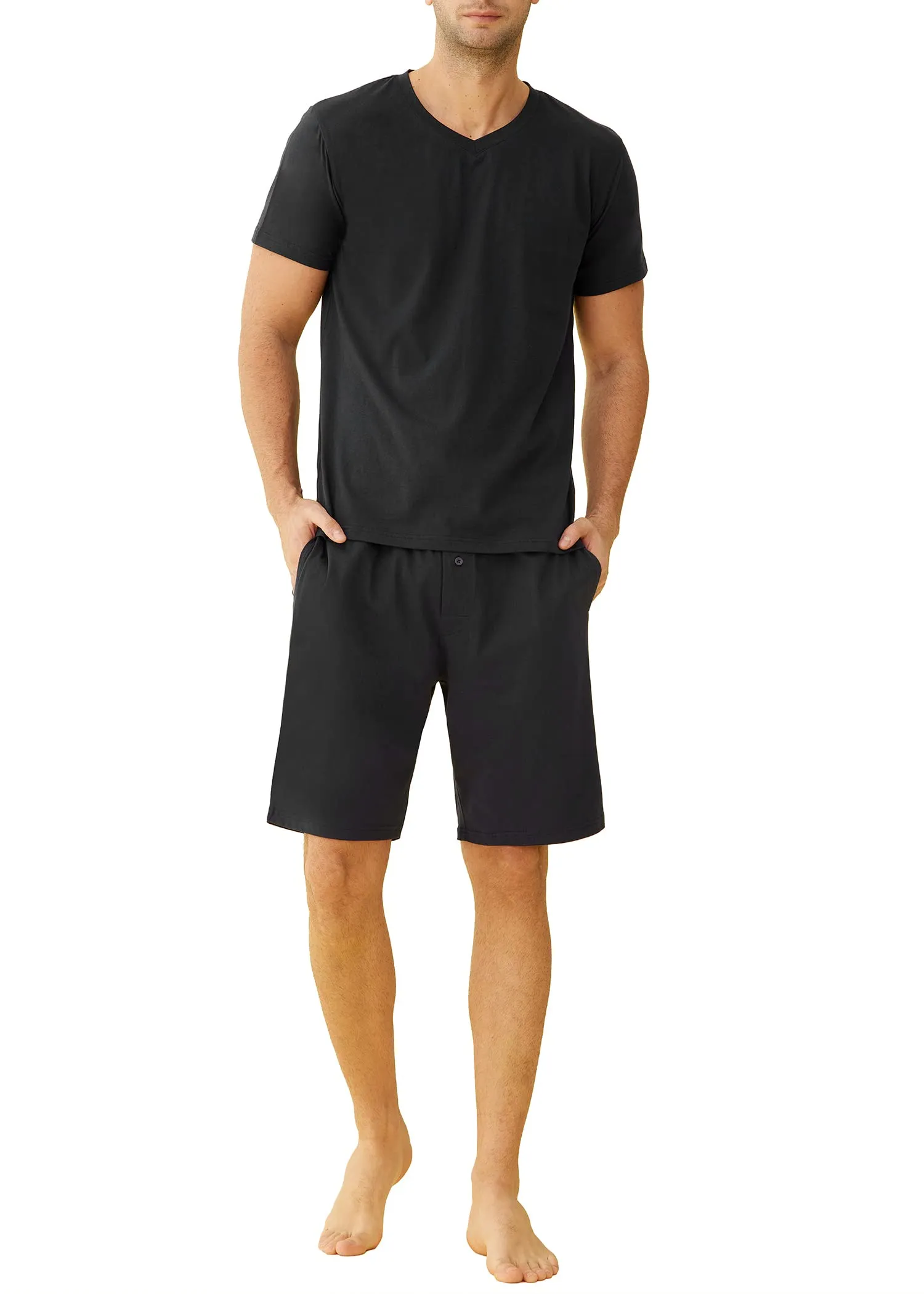 Men's Cotton Shirt with Shorts Pajama Set Knit Lounge Set
