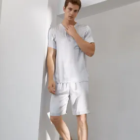 Mens Solid Classic Short Silk Pajamas Set 100% Mulberry Silk 2-piece Silk Sleepwear
