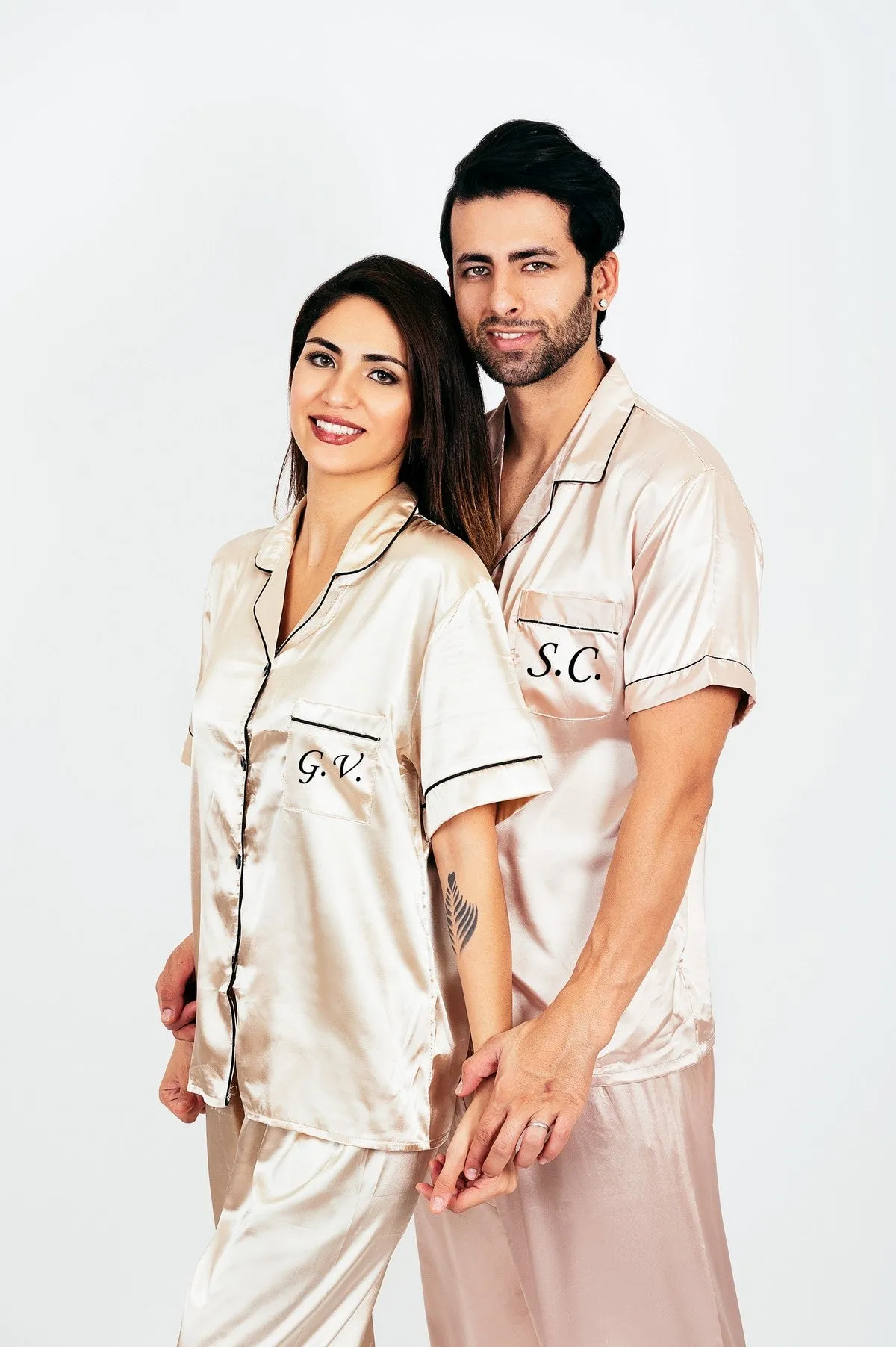 Mr and Mrs Custom Matching Satin Pjs for Couple