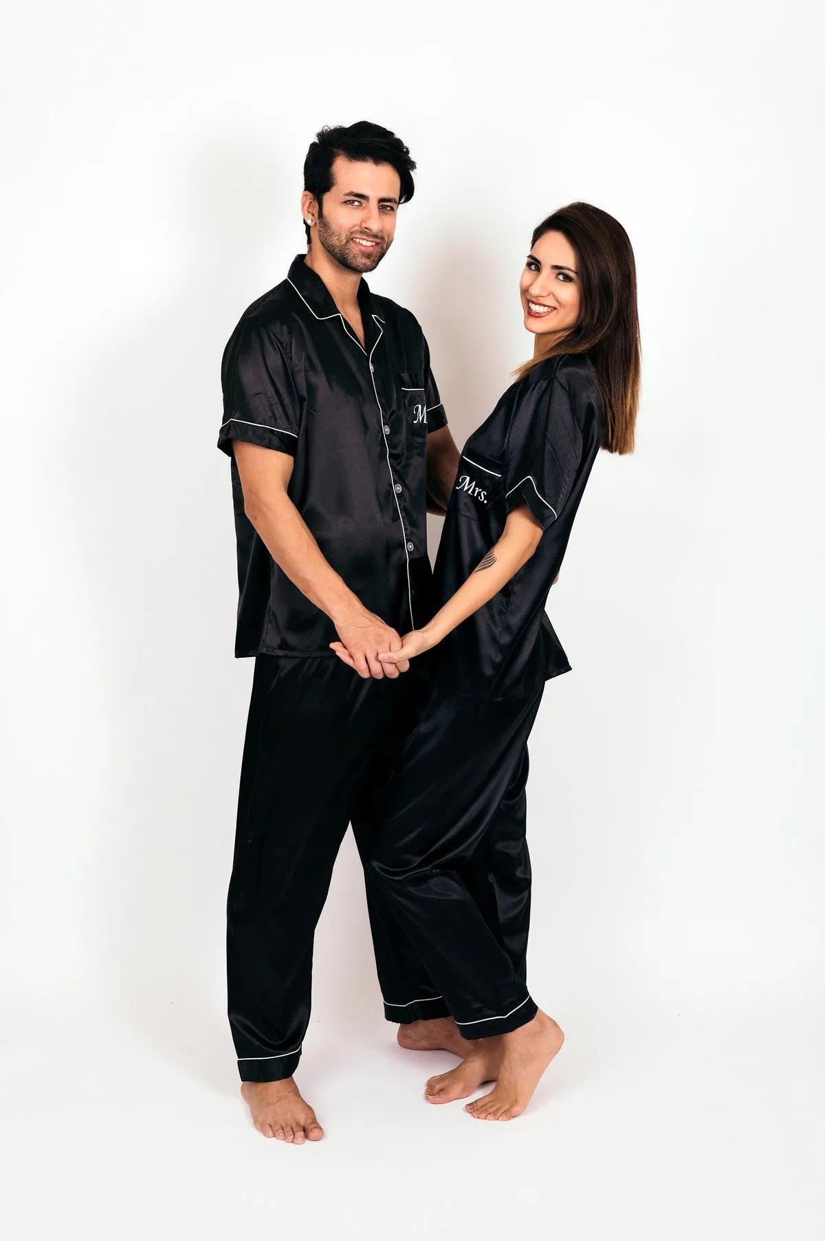Mr and Mrs Custom Matching Satin Pjs for Couple