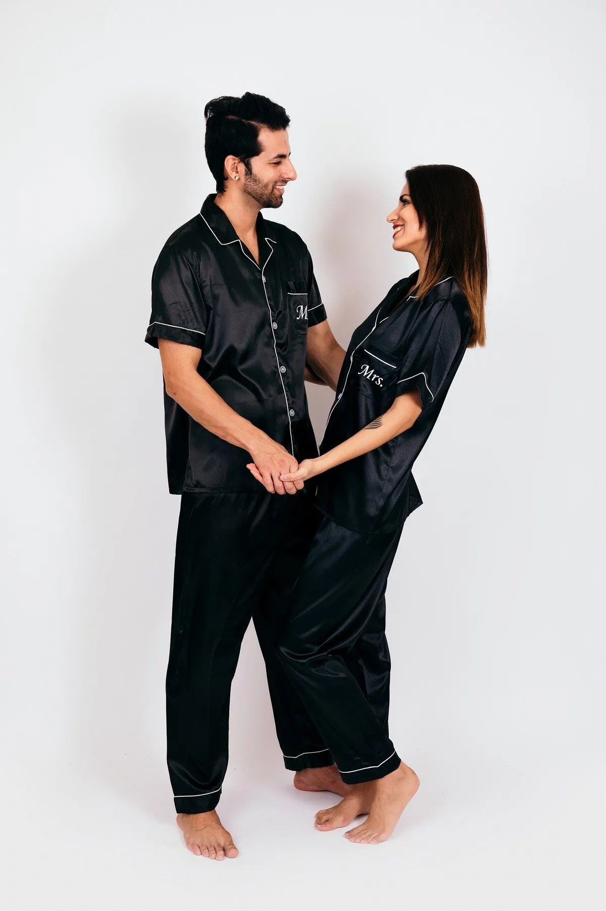 Mr and Mrs Custom Matching Satin Pjs for Couple